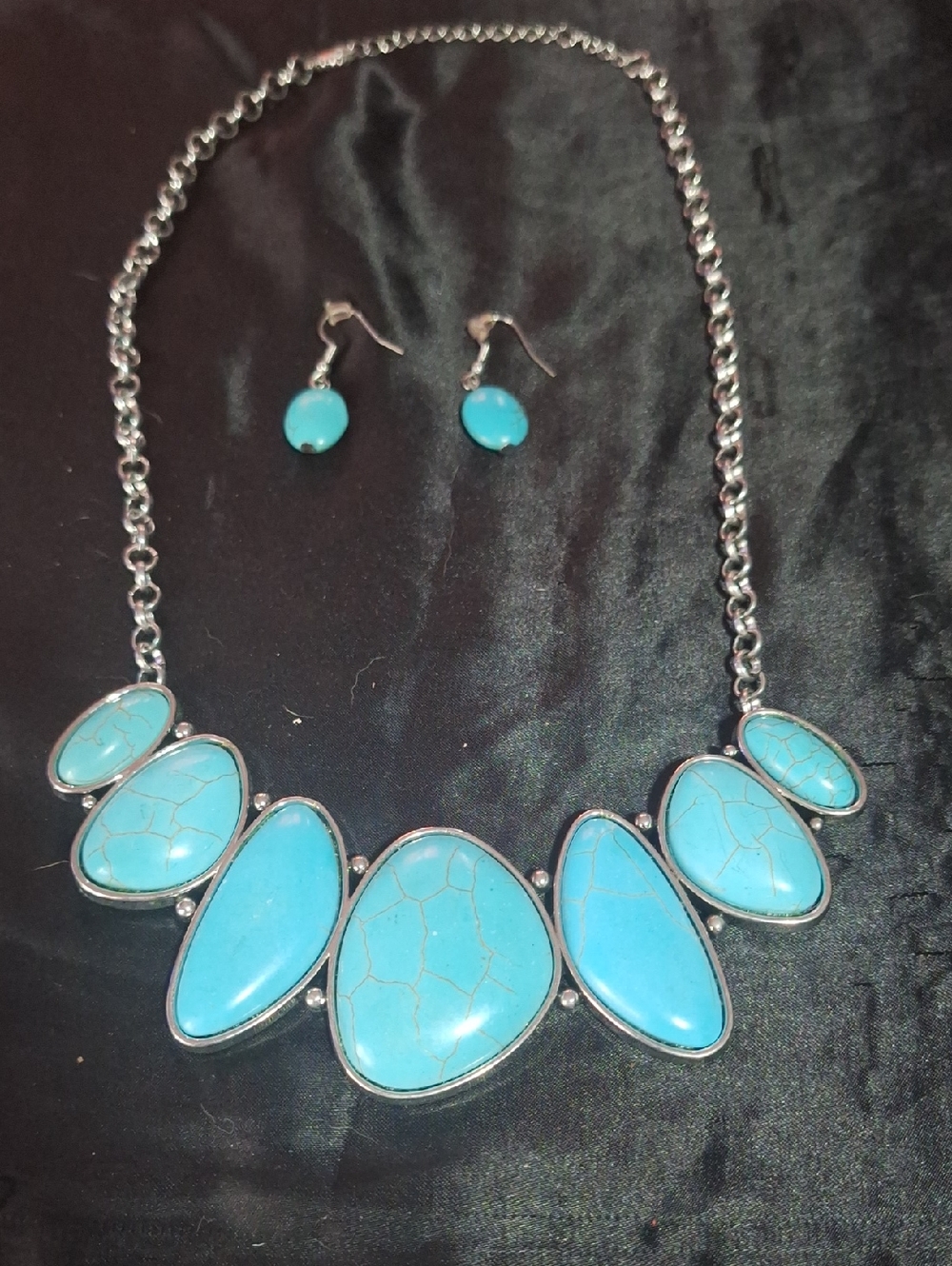Turquoise Stone Statement Necklace and Earring Set - Women Jewelry